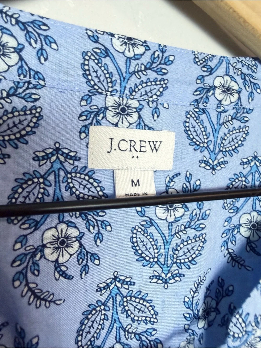 J. Crew Blue Printed Tie Split Neck Top